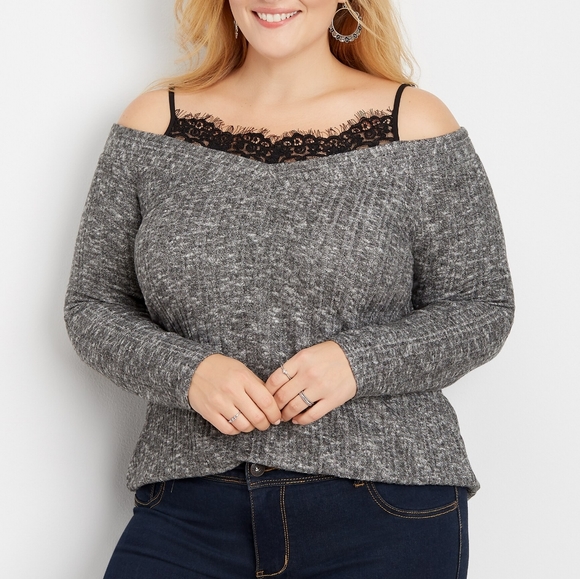 Maurices Sweaters - NWT Cold Shoulder Sweater with Lace Trim
